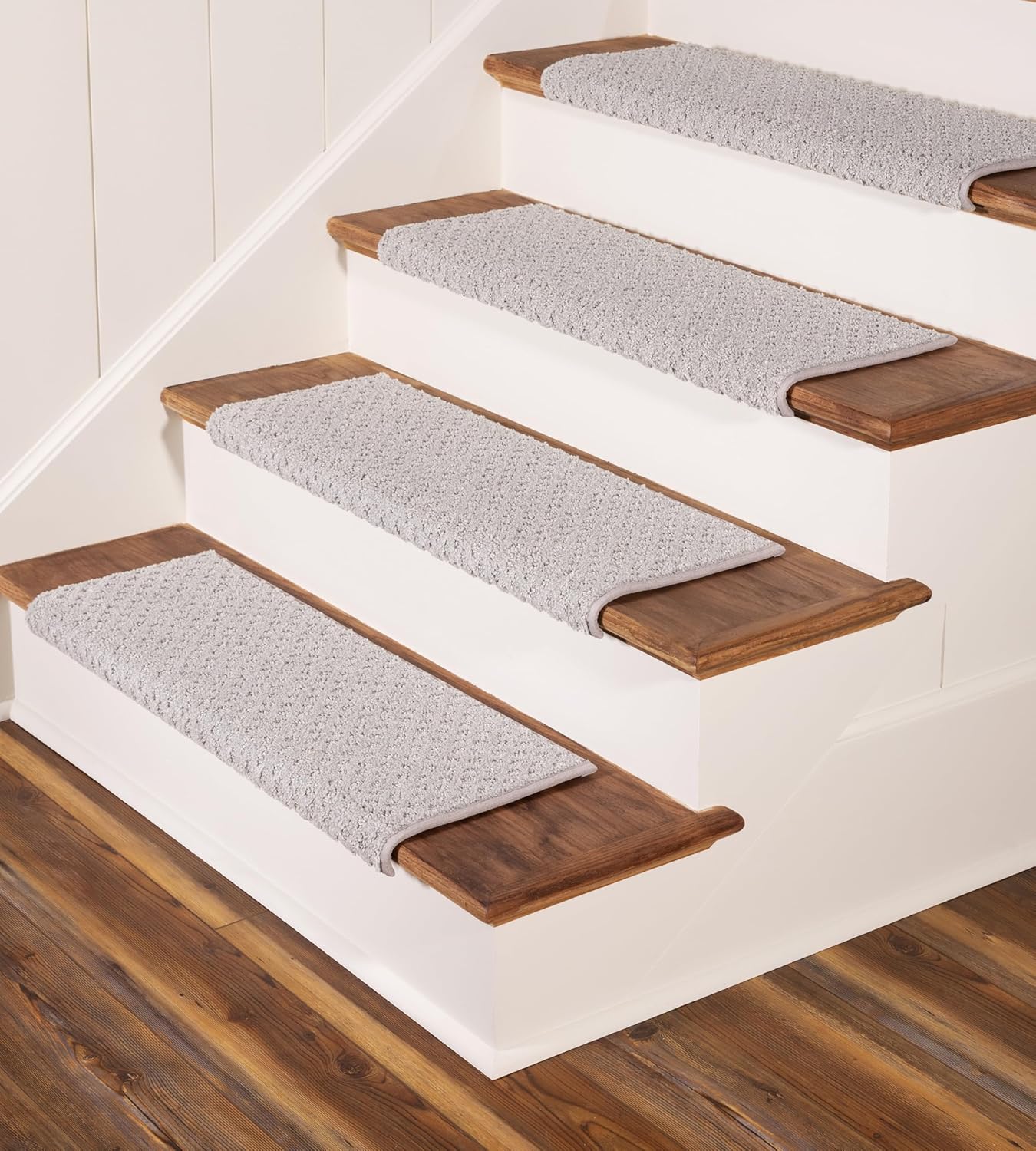 Oak Valley Designs™ Rounded Bullnose Carpet Stair Treads - Anti Slip Indoor Stair Mats for Wooden Stairs, Style: Bayside Charm, Crystal Canyon 27" W X 9.75" D (Set of 4)