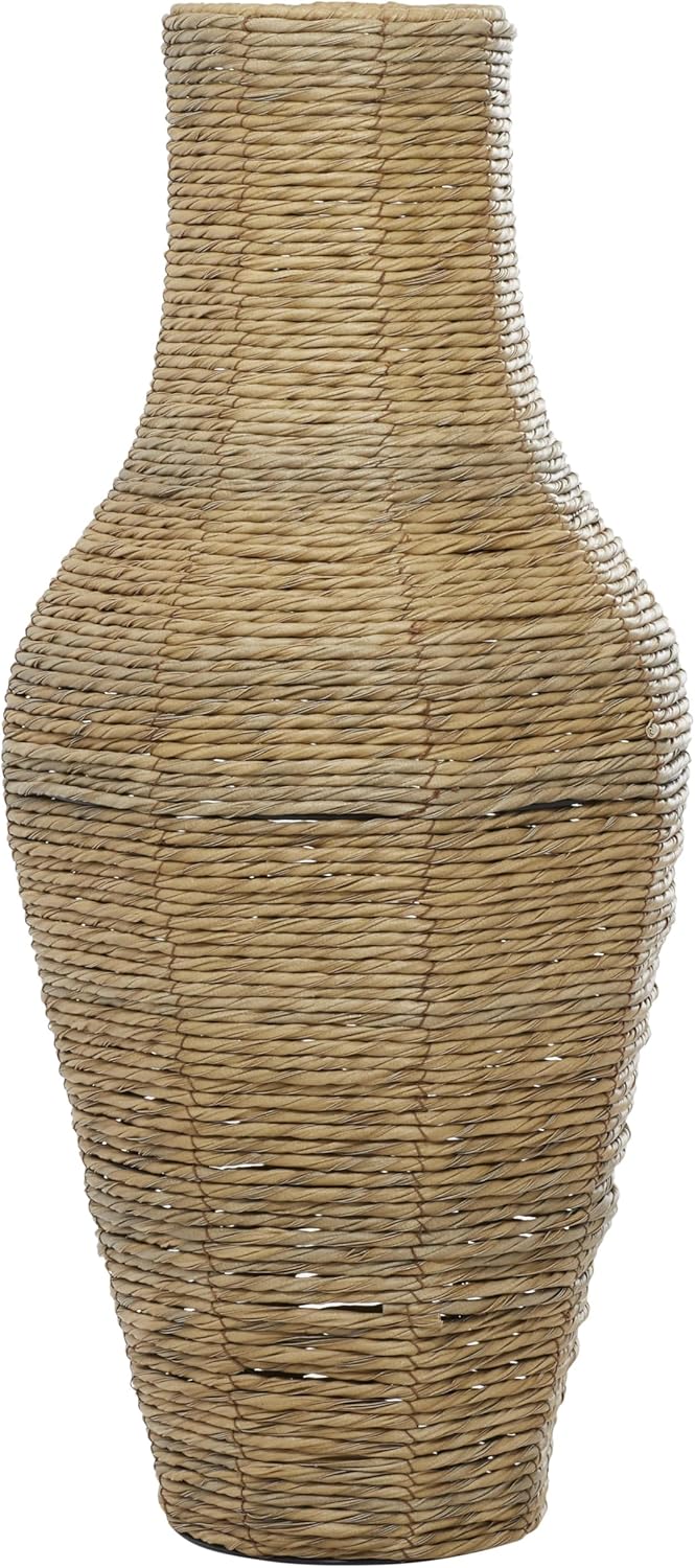Deco 79 Faux Seagrass Handmade Decorative Vase Tall Woven Floor Centerpiece Vase, Vase for Home Decoration 10" x 10" x 18", Brown