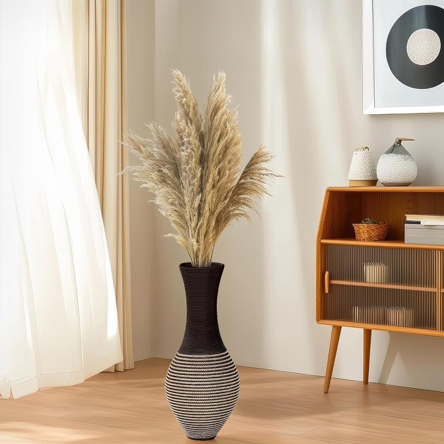 Rattan Woven Flower Vase,High Rattan Floor Vase Flower,Country Rustic Flower Vase Containers Farmhouse Home Decor Table Centerpieces Aesthetic