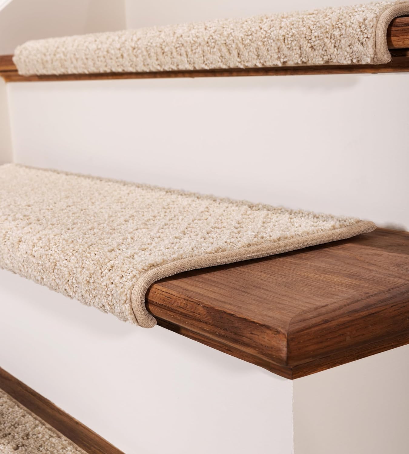 Oak Valley Designs™ Rounded Bullnose Carpet Stair Treads - Anti Slip Indoor Stair Mats for Wooden Stairs, Style: Bayside Charm, Crystal Canyon 27" W X 9.75" D (Set of 4)