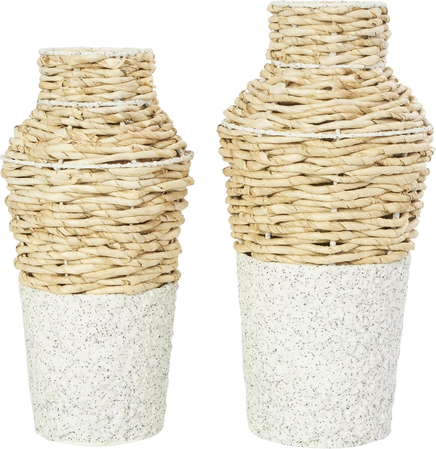 Deco 79 Rattan Geometric Handmade Decorative Vase Woven Centerpiece Vase with Beige Metal Base and Abstract Linear Markings, Vase for Home Decoration 8" x 8" x 26", Light Brown