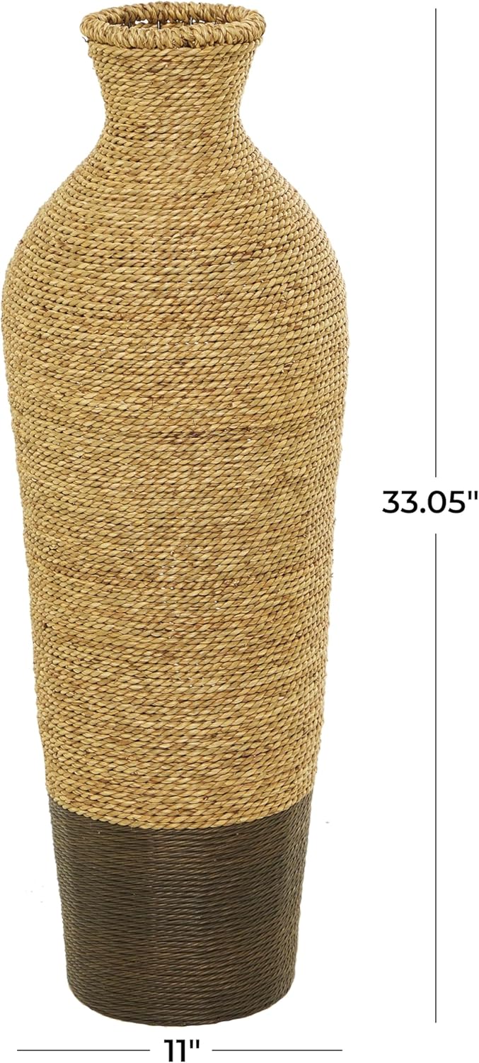 Deco 79 Seagrass Handmade Decorative Vase Tall Woven Floor Centerpiece Vase, Vase for Home Decoration 11" x 11" x 33", Brown
