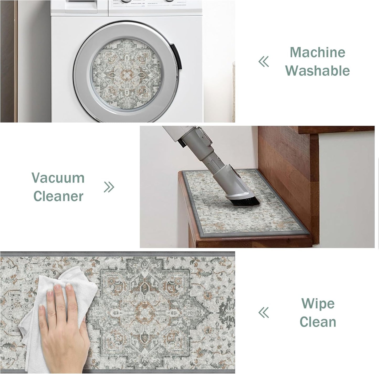 Non Slip Stair Treads for Wooden Steps 15PCS - 8"x30" Indoor Safety Carpet, Edging Mats with TPE Adhesive Backing, Pet and Elderly Friendly Stair Rugs (Taupe)