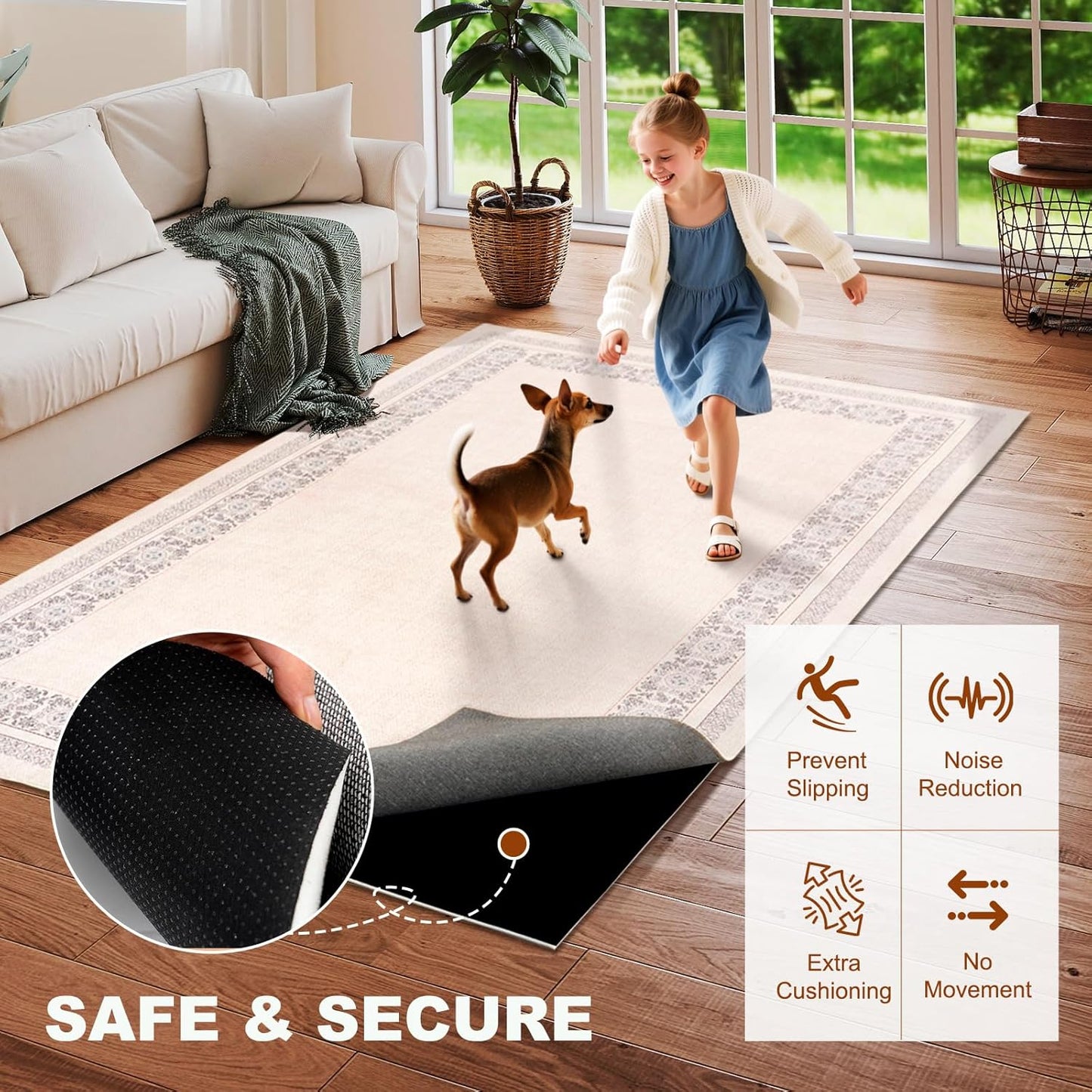 Docred 1/2" Thick Foam Non-Slip Rug Pad,Under Rug Mat, 9x6 Ft Carpet Protector Mats for Under Area Rugs, Cushioned Gripper Pads, Carpet Runners, Hardwood Floors Protection