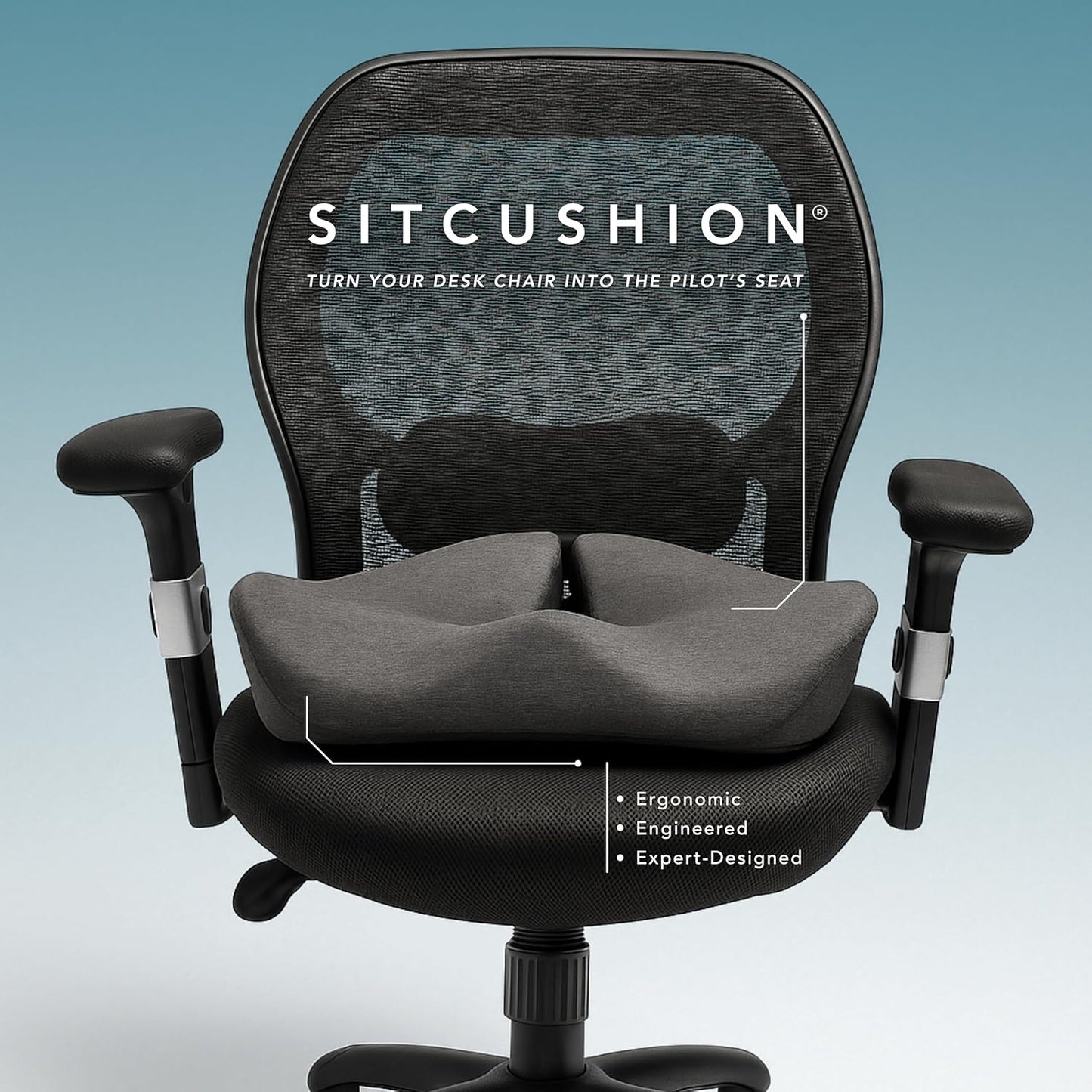 Pressure Relief Seat Cushion for Tailbone Pain - X Large Office Chair Cushion for Back Pain, Coccyx & Sciatica Pain Relief Pillow. Memory Foam Seat Cushions for Office Chairs. Extra Cover (Black)