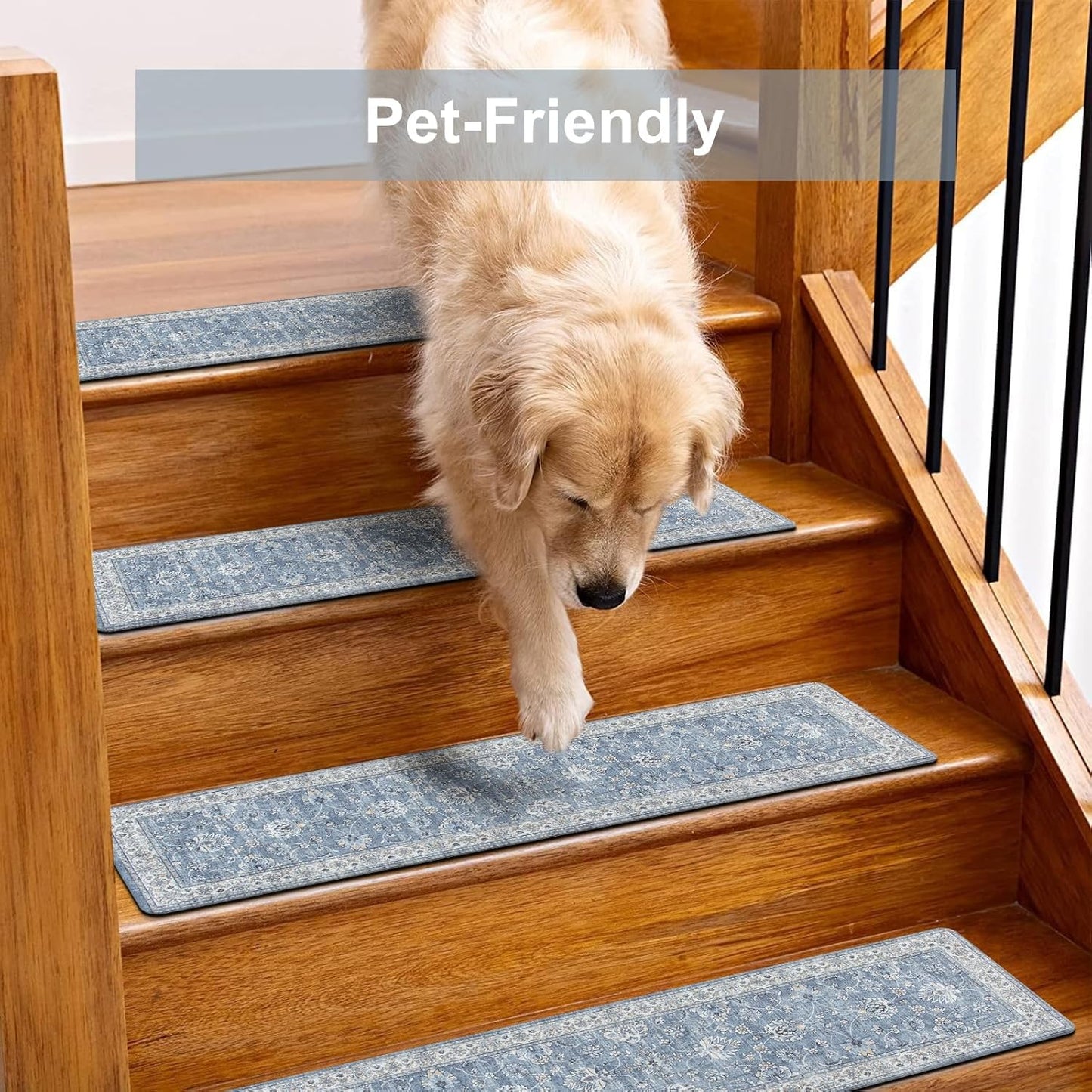 OJIA Stair Treads for Wooden Steps Indoor Washable Stair Carpet Non-Slip 15PCS 30"x8" Rubber Backing Stair Mats Stair Runners for Kids, Elders and Dogs, Staircase Step Treads Stair Covers