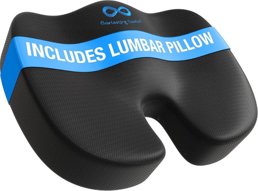 Everlasting Comfort Doctor Recommended Memory Foam Seat Cushion for Office Chairs & Car Seat - Ergonomic Office Desk Accessories for Tailbone Pain Relief, Sciatica & Back Support