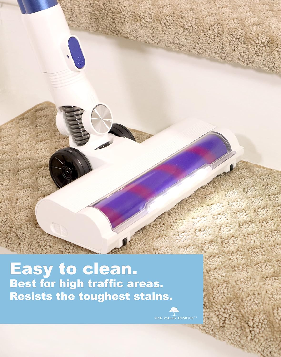 Oak Valley Designs™ Rounded Bullnose Carpet Stair Treads - Anti Slip Indoor Stair Mats for Wooden Stairs, Style: Bayside Charm, Crystal Canyon 27" W X 9.75" D (Set of 4)