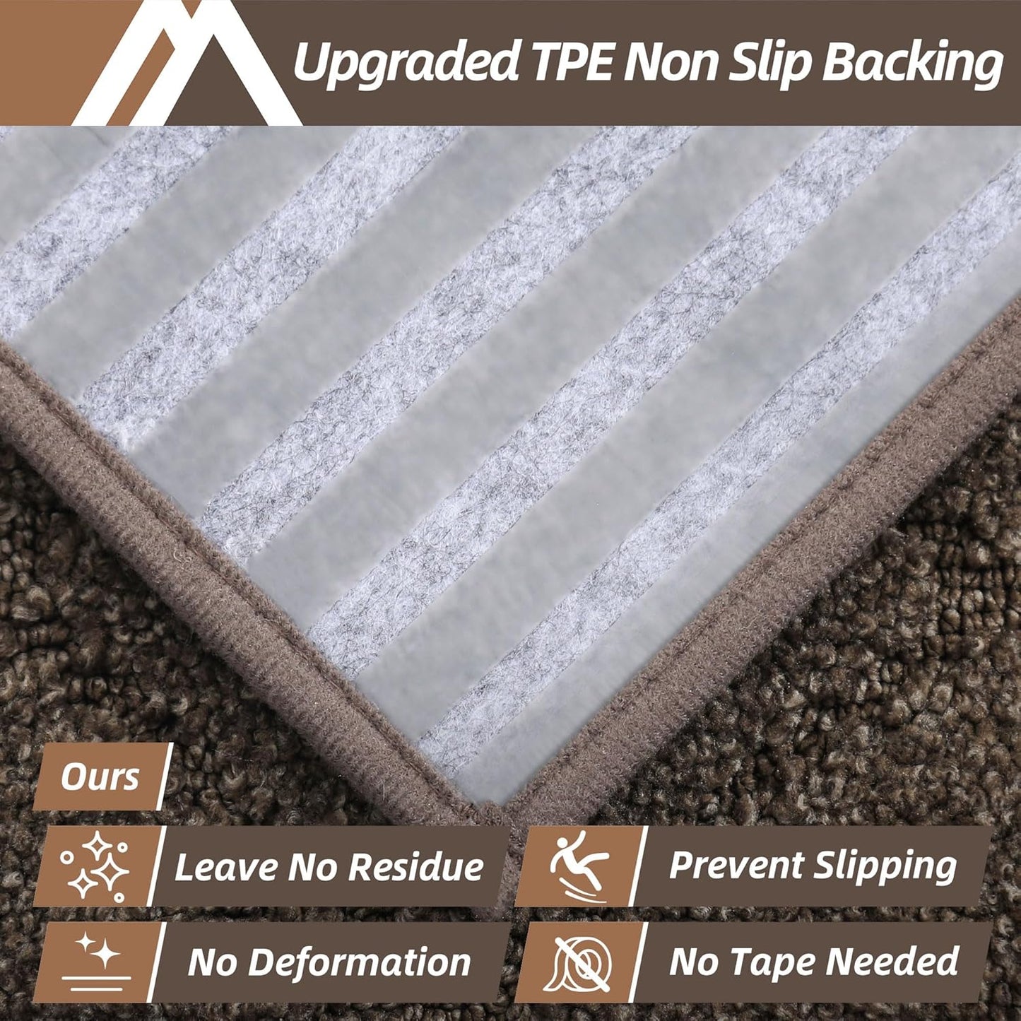 COSY HOMEER Edging Stair Treads Non-Slip Carpet Mat 28inX9in Indoor Stair Runners for Wooden Steps, Edging Stair Rugs for Kids and Dogs, 100% Polyester TPE Backing (15pc, Brown)