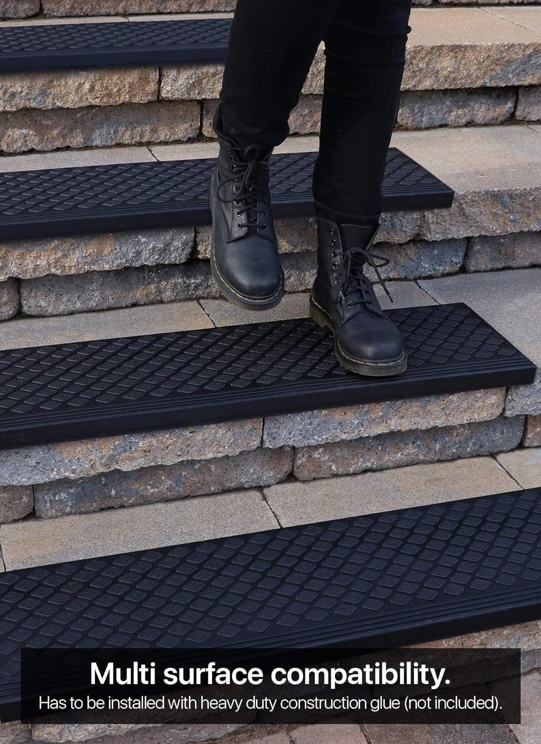 Rubber Stair Treads Non-Slip Outdoor 30”x10” (6-Pack) – Anti-Slip Step Mat with Nosing