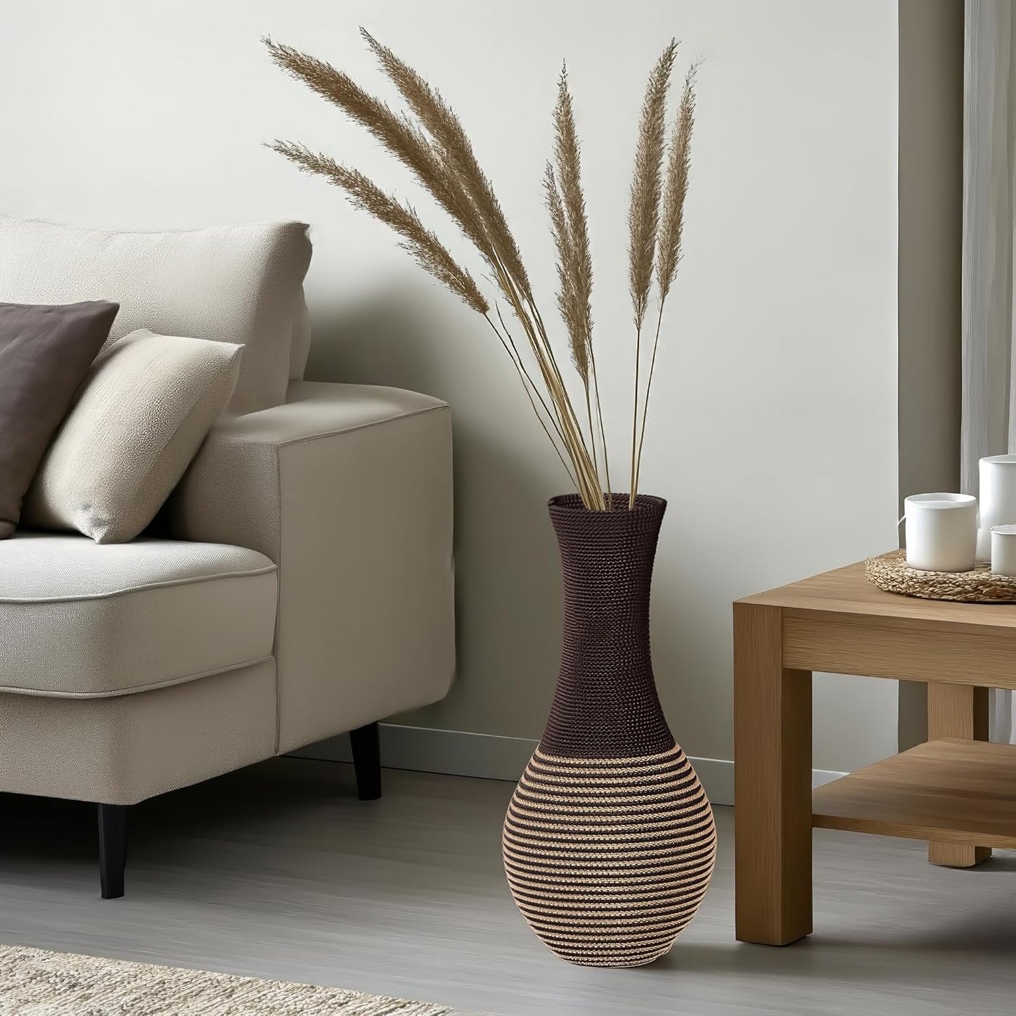 Rattan Woven Flower Vase,High Rattan Floor Vase Flower,Country Rustic Flower Vase Containers Farmhouse Home Decor Table Centerpieces Aesthetic