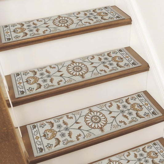 BEQHAUSE Stair Treads for Wooden Steps Non-Slip Machine Washable Carpet Stair Treads 8"X30" Soft Indoor Stair Rug Runner for Kids Elders and Pets, 100% Polyester, TPE Backing, 15pcs, Brown/Grey