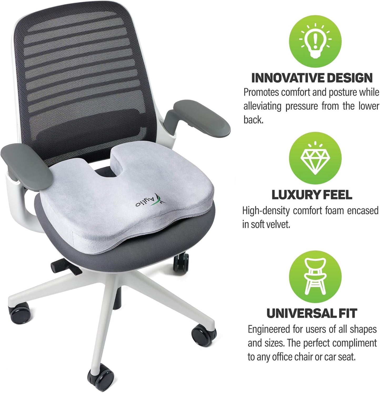 Seat Cushion for Desk Chair - Back Pain, Tailbone Relief, Coccyx, Butt, Hip Support - Ergonomic Office Chair Sciatica Car Pillow