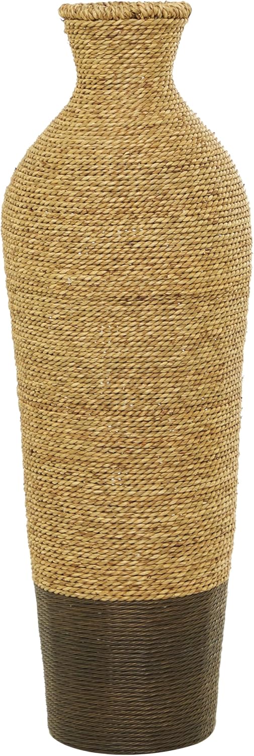 Deco 79 Seagrass Handmade Decorative Vase Tall Woven Floor Centerpiece Vase, Vase for Home Decoration 11" x 11" x 33", Brown