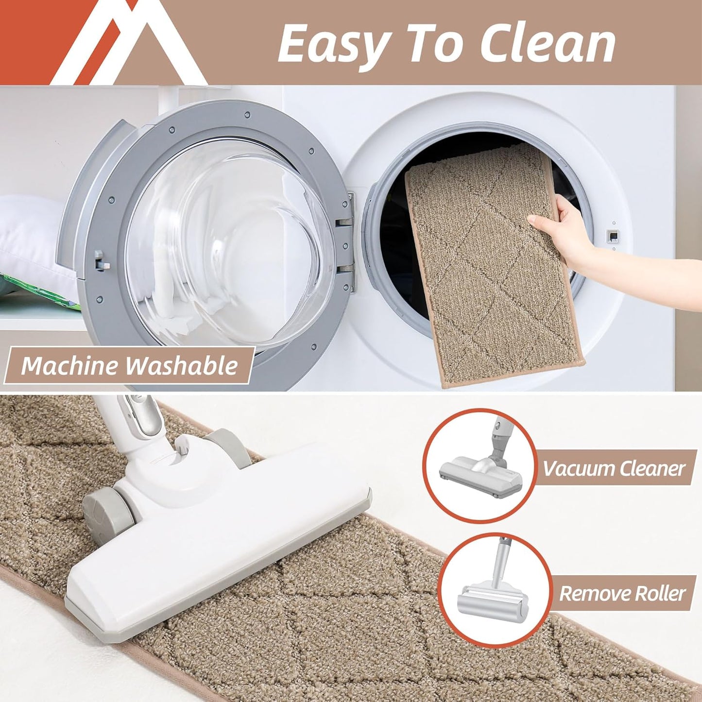 COSY HOMEER Edging Stair Treads Non-Slip Carpet Mat 28inX9in Indoor Stair Runners for Wooden Steps, Edging Stair Rugs for Kids and Dogs, 100% Polyester TPE Backing (15pc, Beige)