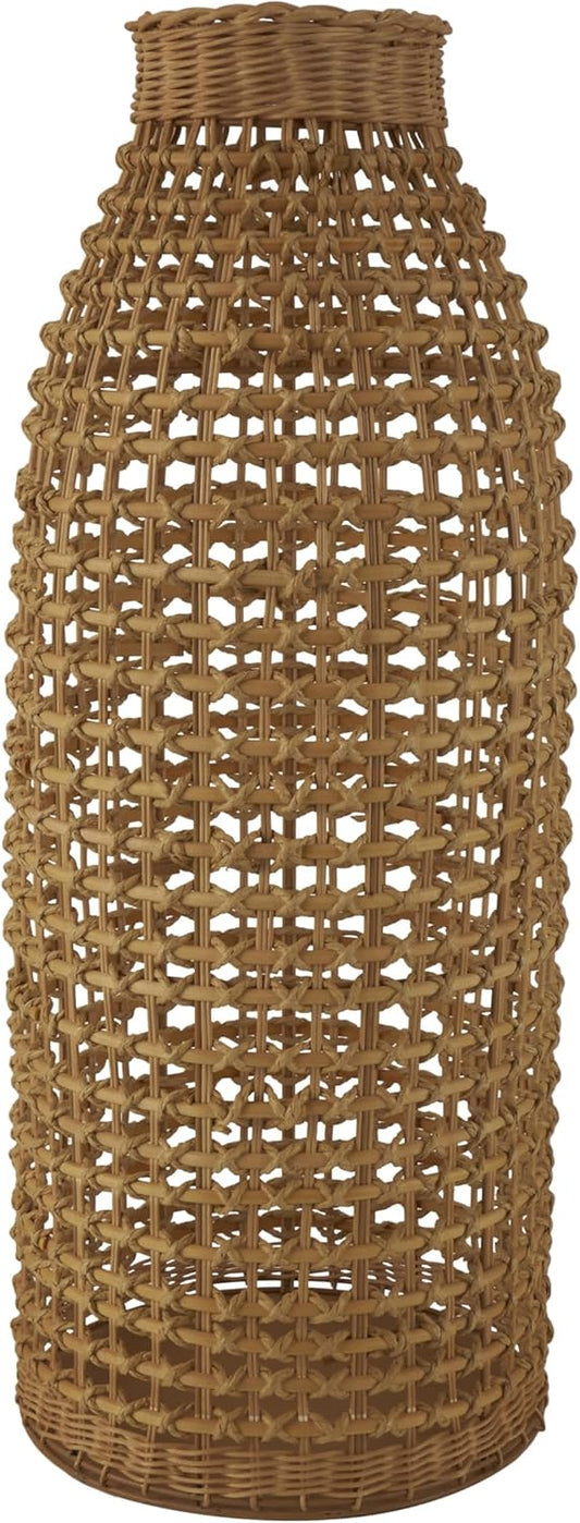 Deco 79 Rattan Handmade Decorative Vase Woven Centerpiece Vase with Open Framed Grid Design, Vase for Home Decoration 12" x 12" x 30", Brown