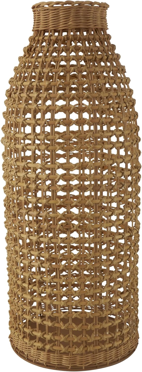 Deco 79 Rattan Handmade Decorative Vase Woven Centerpiece Vase with Open Framed Grid Design, Vase for Home Decoration 12" x 12" x 30", Brown