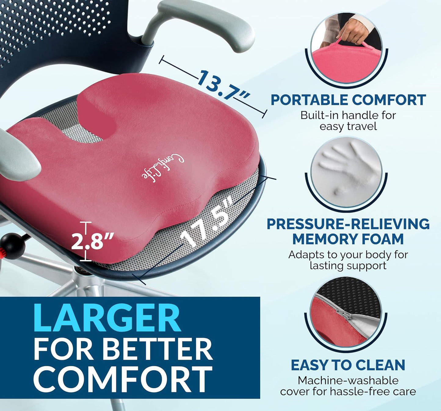 ComfiLife Premium Gel & Memory Foam Seat Cushion – Doctor Recommended Office Chair Cushion, Car Seat Cushion – Chair Cushions for Back & Sciatica Pain Relief – Seat Cushions for Office & Desk (Pink)