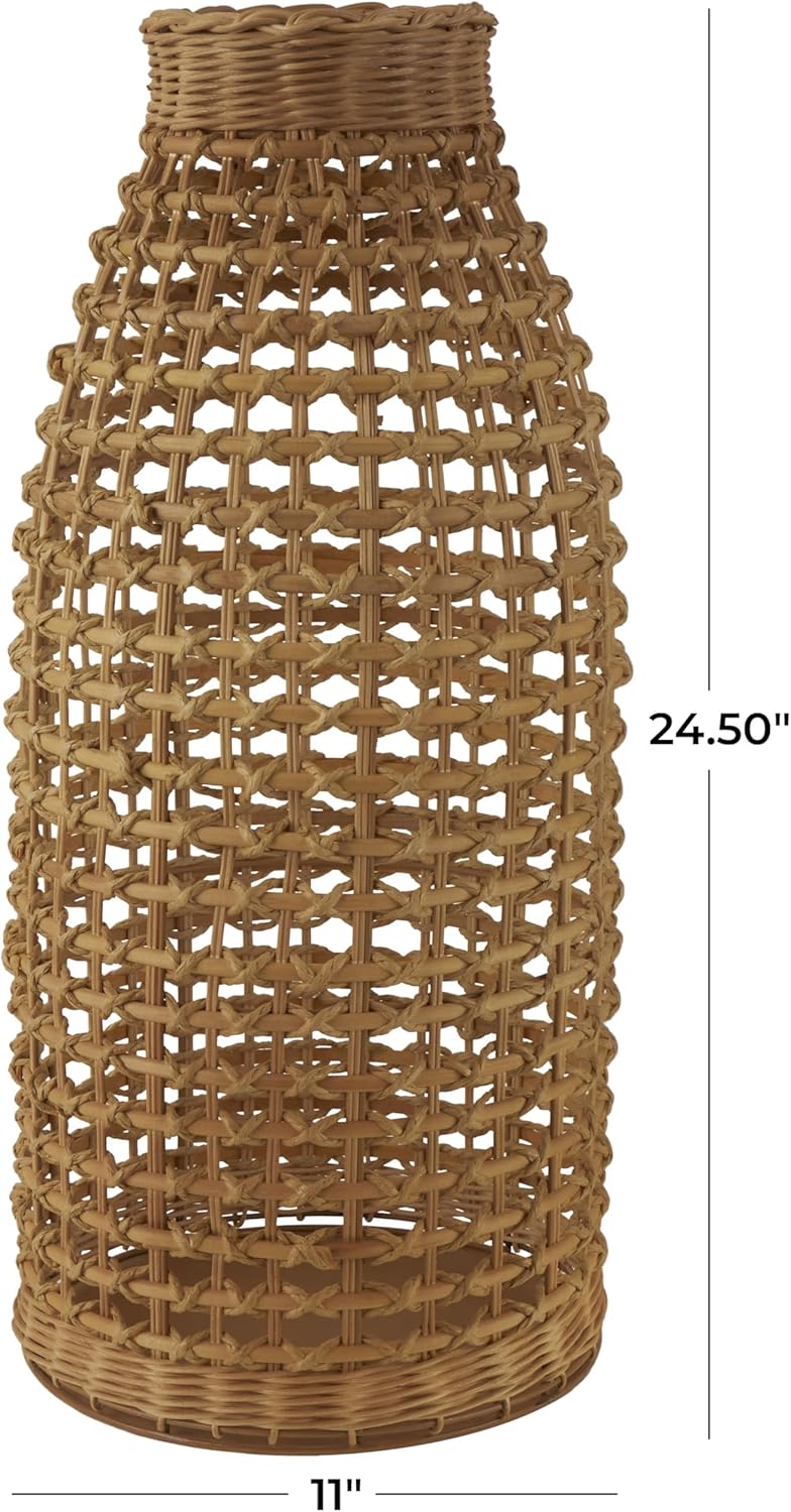 Deco 79 Rattan Handmade Decorative Vase Woven Centerpiece Vase with Open Framed Grid Design, Vase for Home Decoration 11" x 11" x 25", Brown