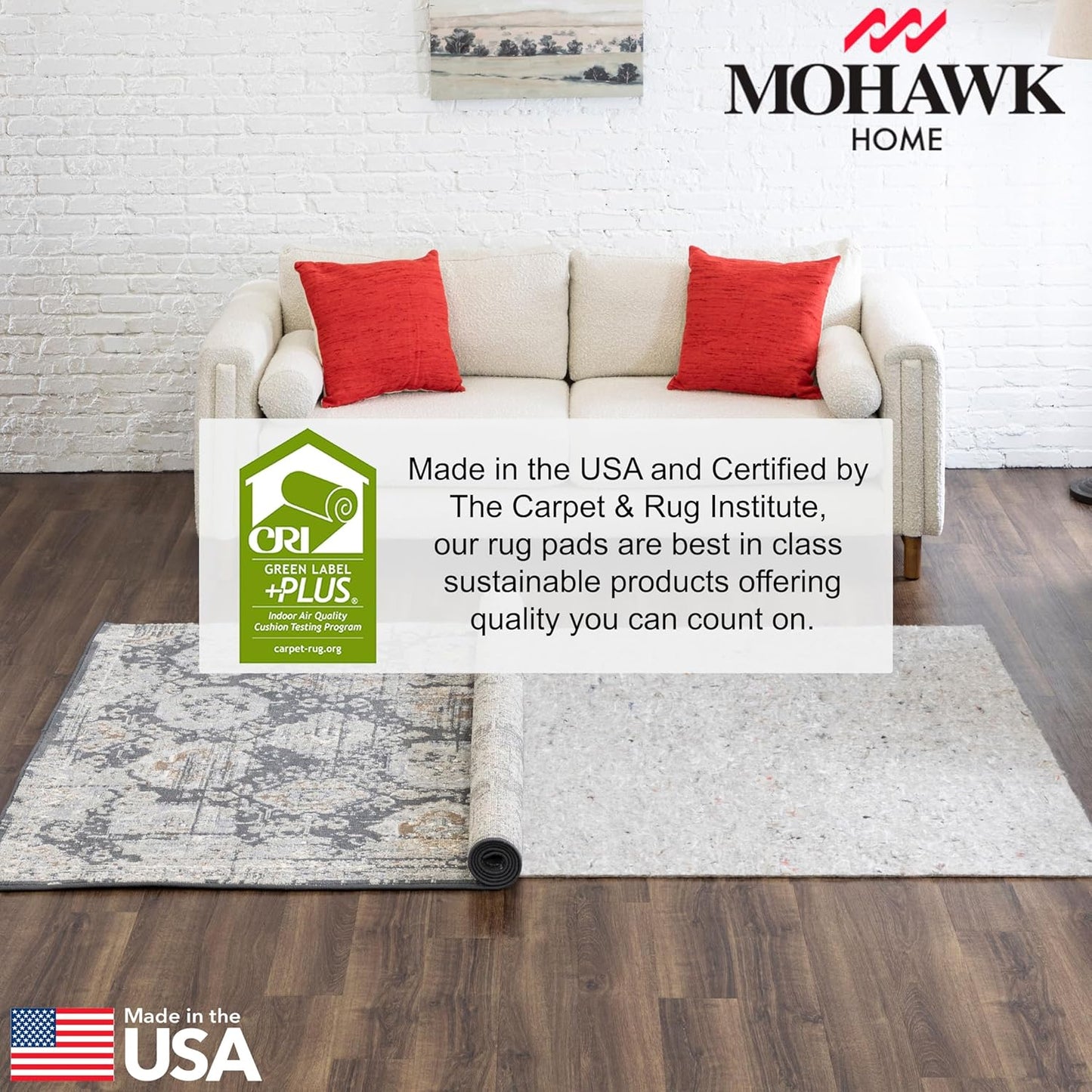 Mohawk Home 8' x 10' 1/4 Rug Pad 100% Felt Protective Cushion, Premium Comfort Underfoot – Safe for All Floors, Grey