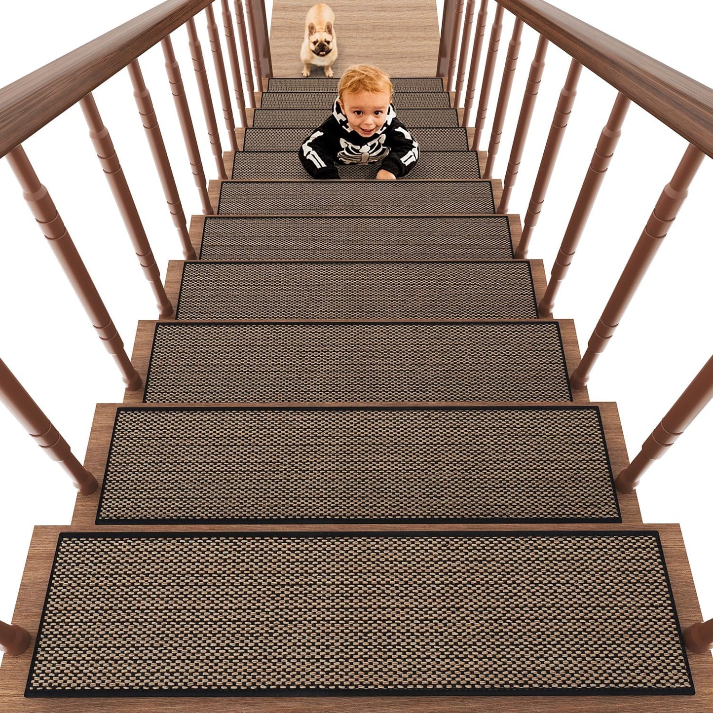 PADOOR Non Slip Stair-Treads,Rubber Backing Stair-Runners for Wooden Steps,15PCS Residue Free Carpet Stair Treads for Kids and Dogs 8"x30" Beige