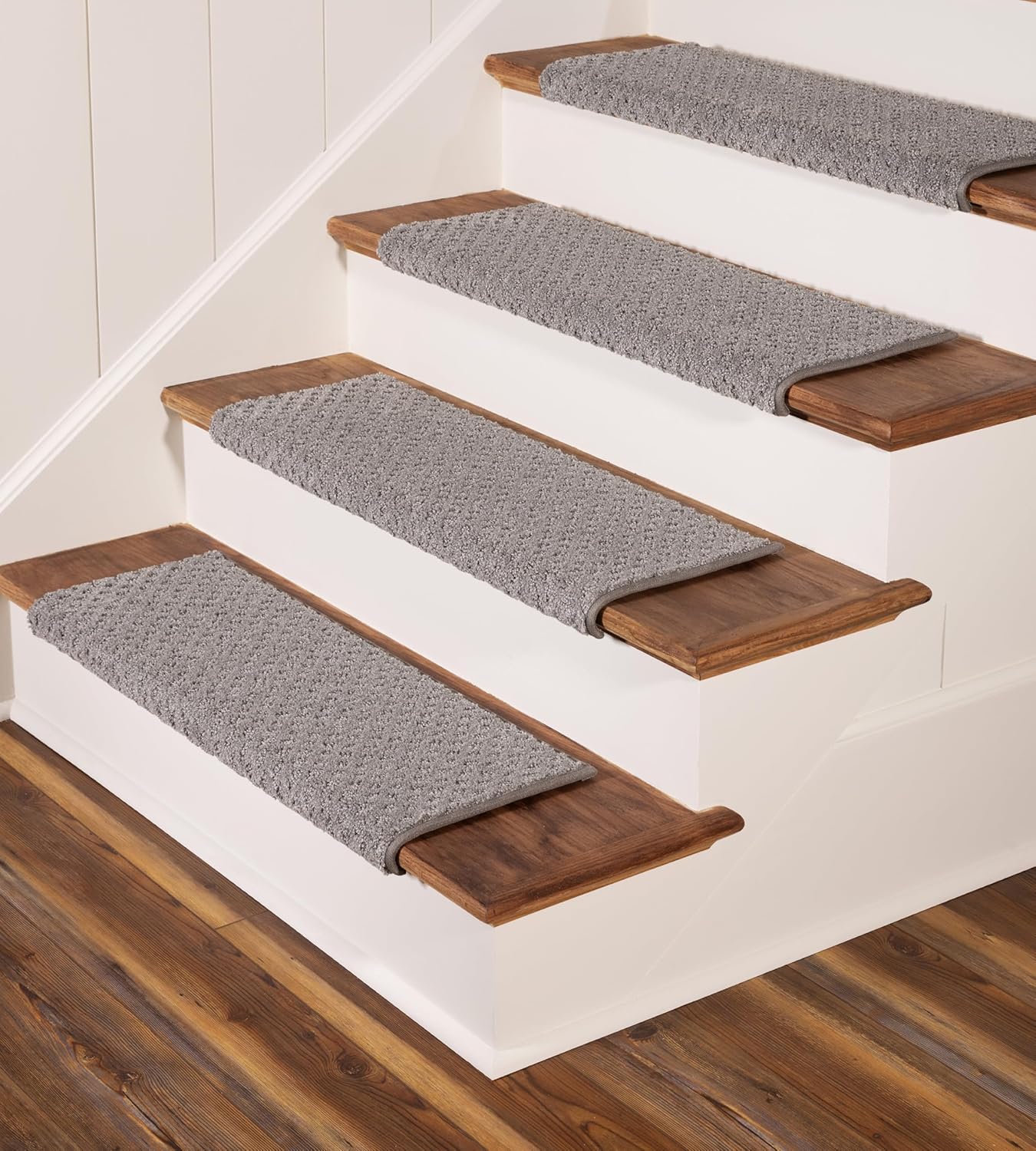 Oak Valley Designs™ Rounded Bullnose Carpet Stair Treads - Anti Slip Indoor Stair Mats for Wooden Stairs, Style: Bayside Charm, Crystal Canyon 27" W X 9.75" D (Set of 4)
