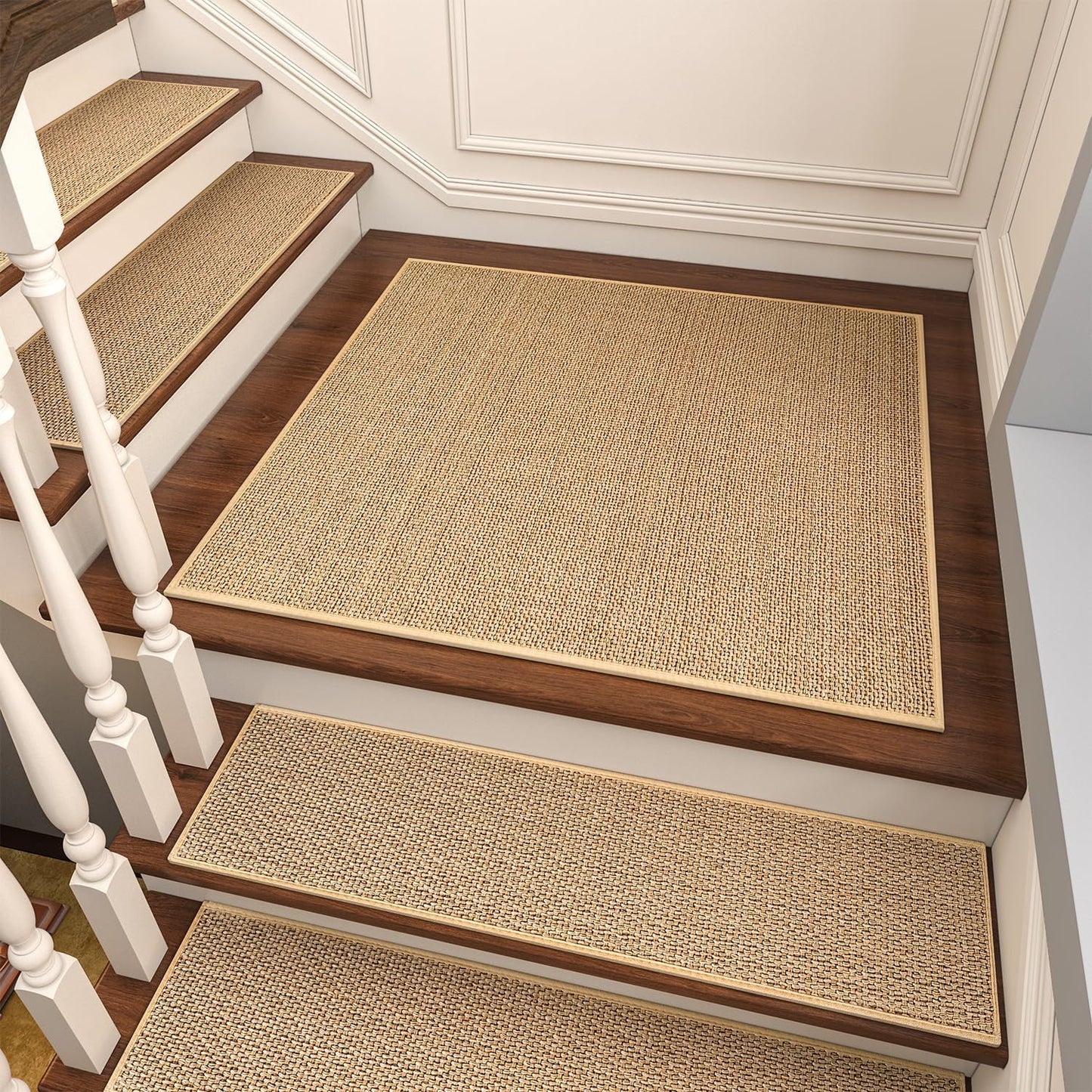 PADOOR Non Slip Stair-Treads,Rubber Backing Stair-Runners for Wooden Steps,15PCS Residue Free Carpet Stair Treads for Kids and Dogs 8"x30" Beige