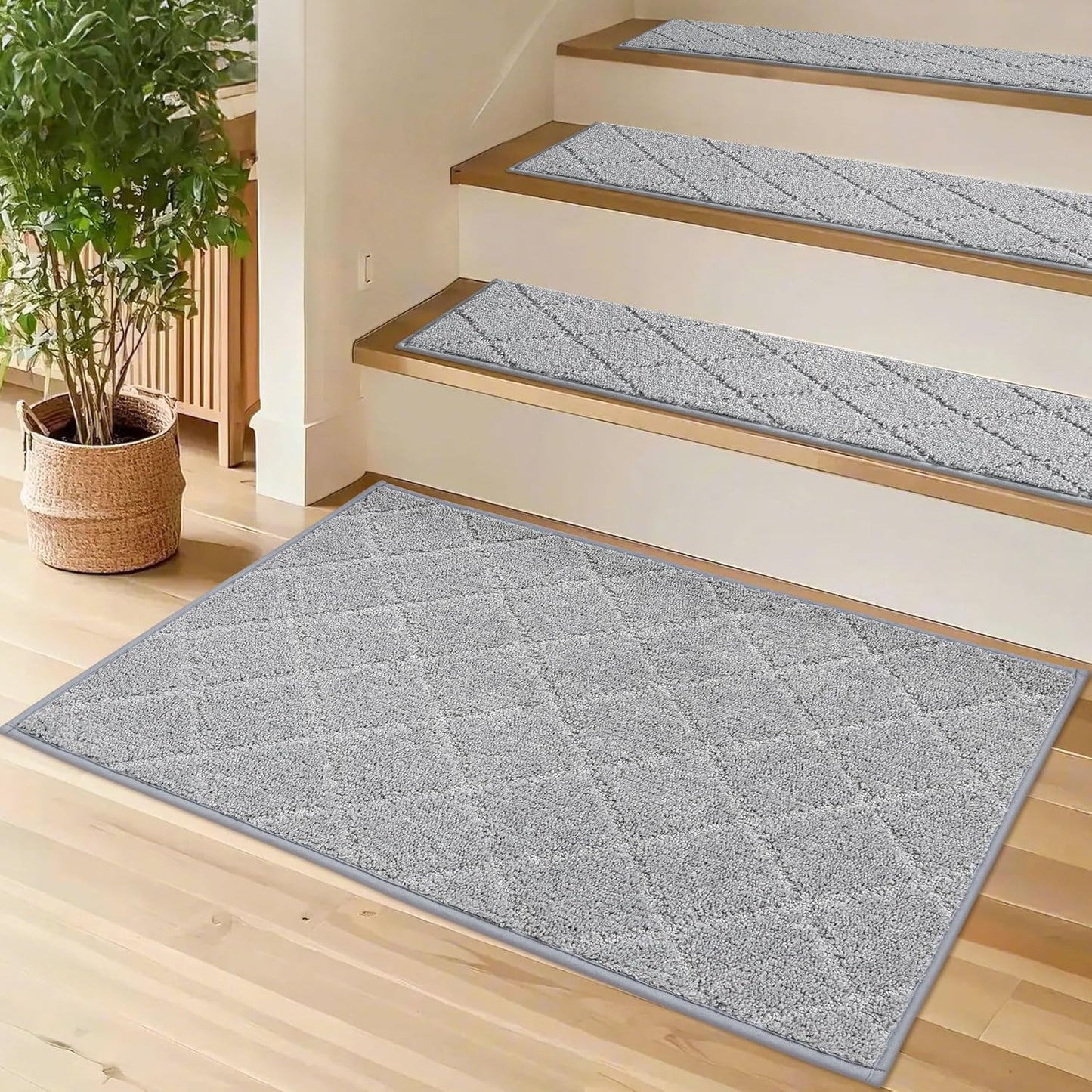 COSY HOMEER Edging Stair Treads Non-Slip Carpet Mat 28inX9in Indoor Stair Runners for Wooden Steps, Edging Stair Rugs for Kids and Dogs, 100% Polyester TPE Backing (15pc, Brown)