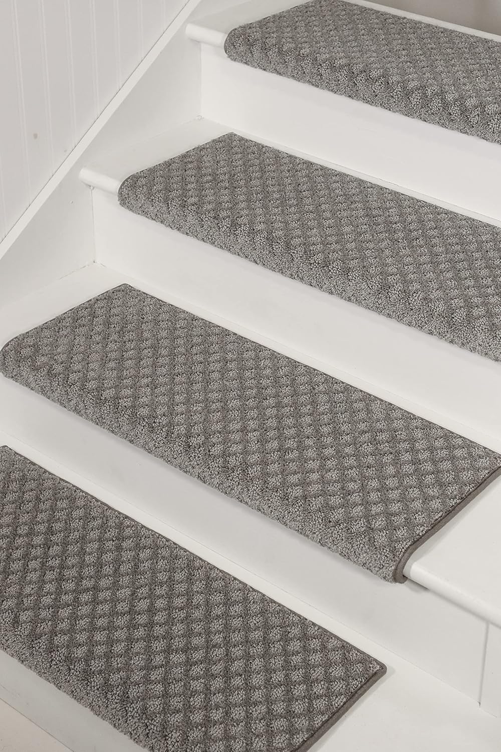 Oak Valley Designs™ Rounded Bullnose Carpet Stair Treads - Anti Slip Indoor Stair Mats for Wooden Stairs, Style: Bayside Charm, Crystal Canyon 27" W X 9.75" D (Set of 4)