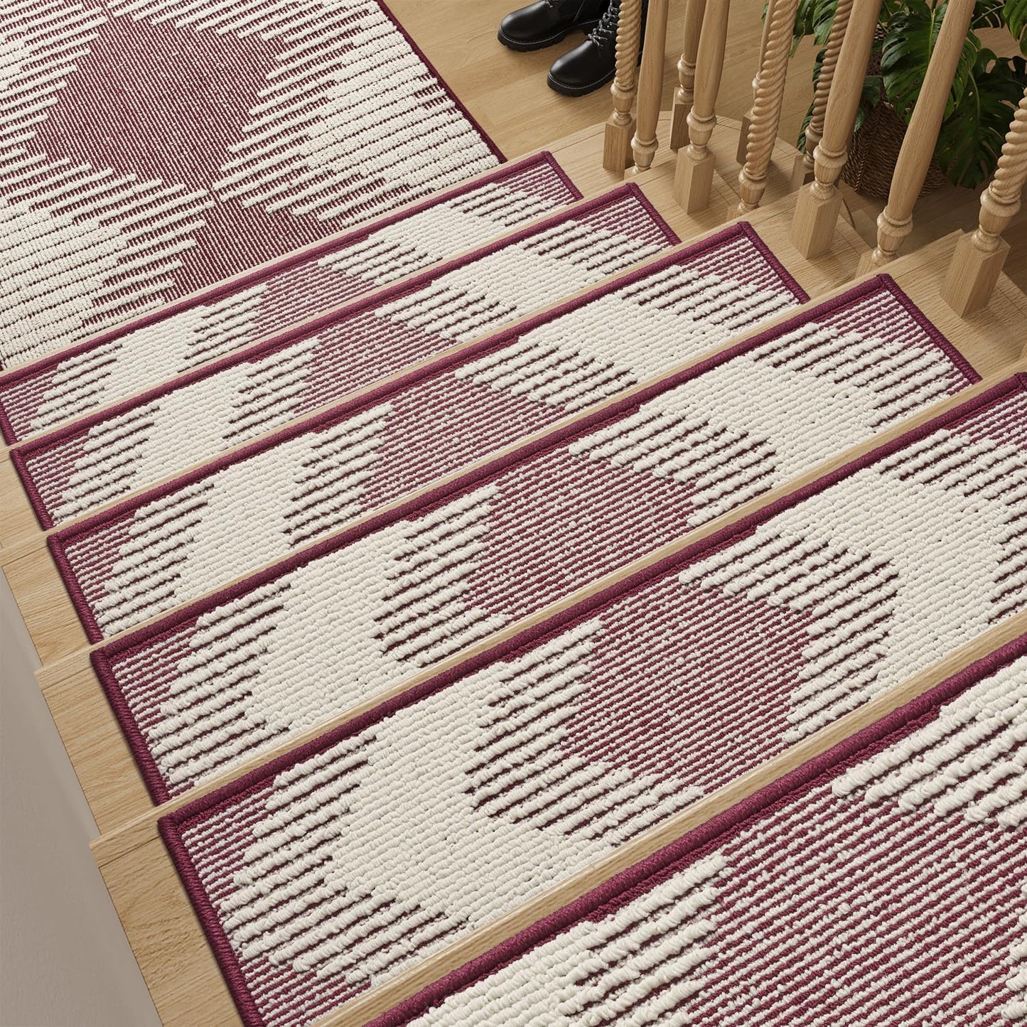 PADOOR 15PC Stair-Treads Non Slip, 3D Peel and Stick Stair Treads for Wooden Steps Indoor, Stair-Carpet Treads Washable Reusable Adhesive Stair-Runner Rugs for Kids and Dogs 8"x30" Brown