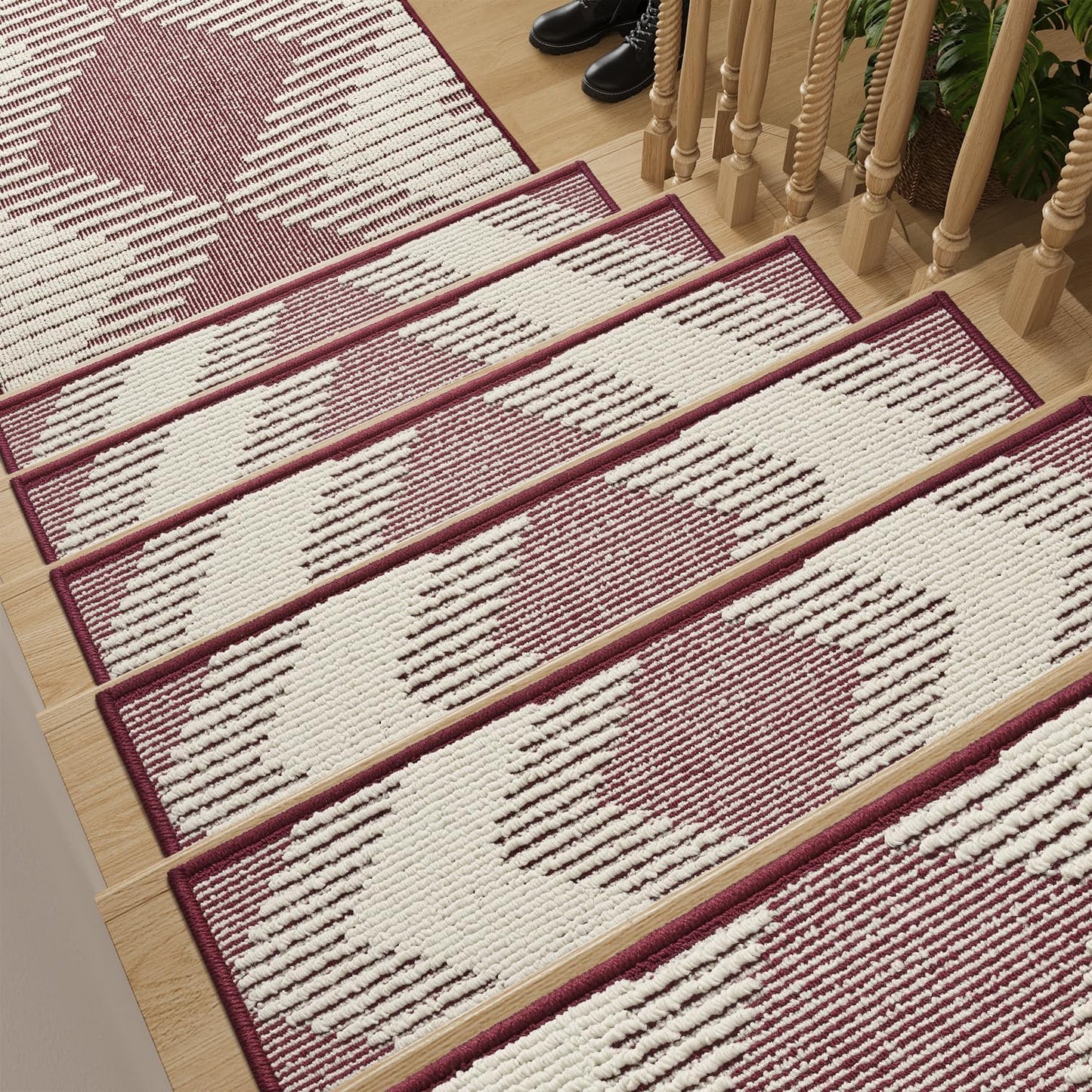 PADOOR 15PC Stair-Treads Non Slip, 3D Peel and Stick Stair Treads for Wooden Steps Indoor, Stair-Carpet Treads Washable Reusable Adhesive Stair-Runner Rugs for Kids and Dogs 8"x30" Brown